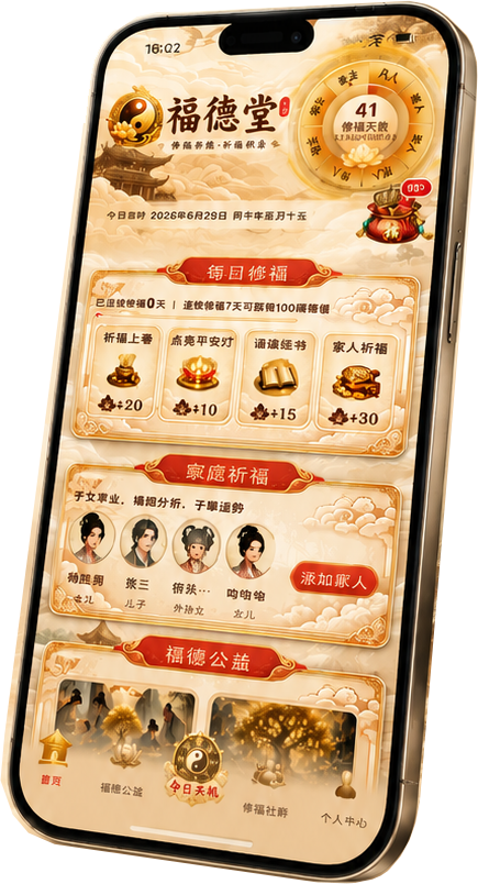 福德堂 App 首页界面